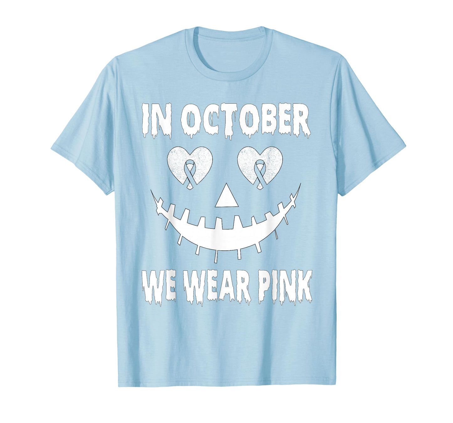 In October We Wear Pink Breast Cancer Jackolantern Halloween T-Shirt