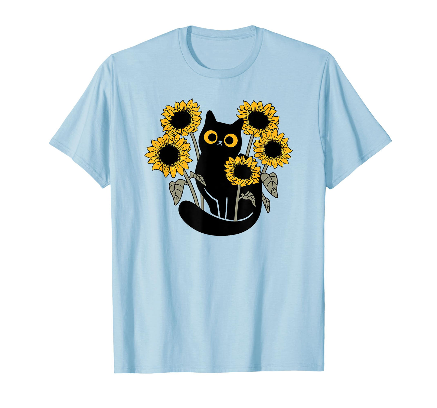 Black Cat in Sunflowers T-Shirt for Men Women Girls Kids