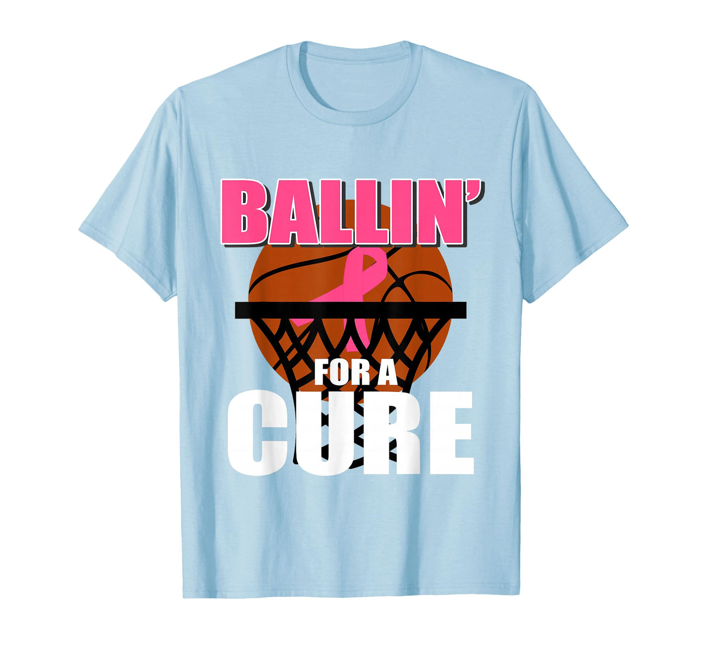 Basketball Pink Ribbon Breast Cancer Awareness Support T-Shirt