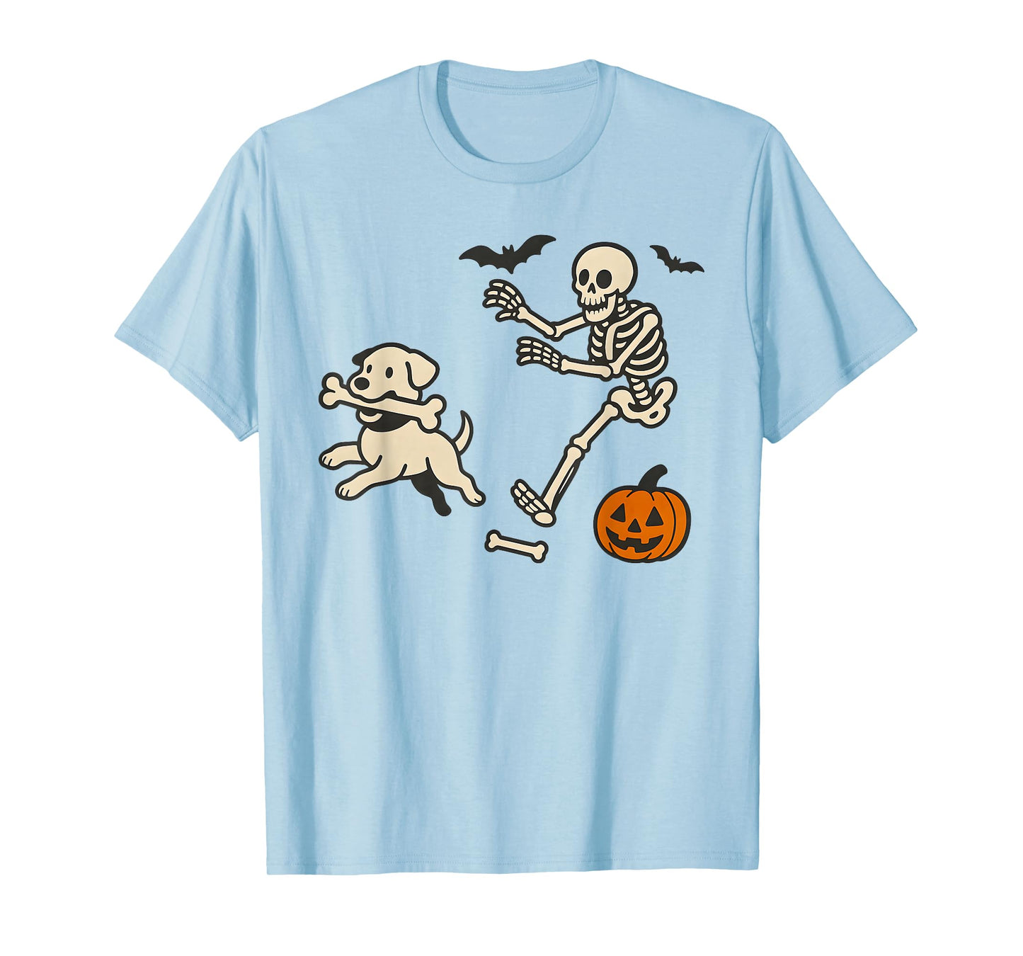 Funny Skeleton Halloween Dog Skeleton Chasing Dog Men Women T-Shirt