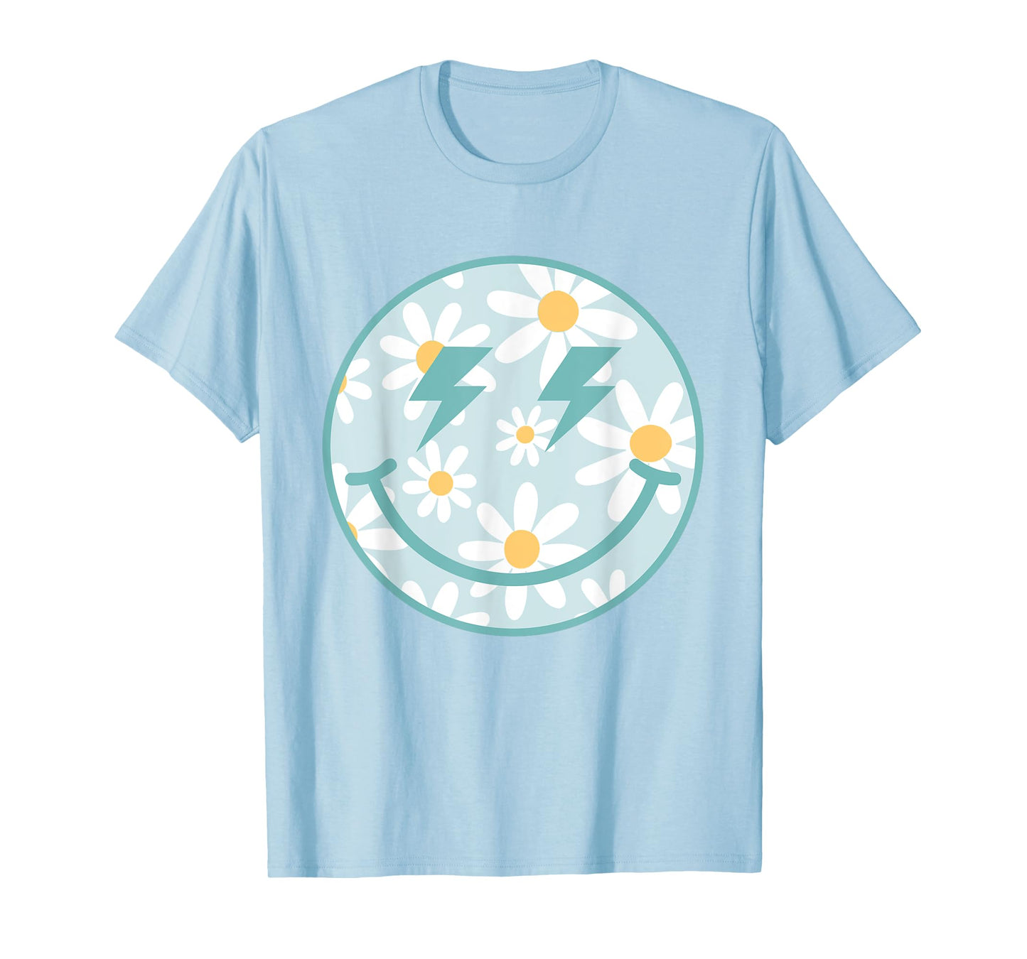 Retro Teal Happy Face Checkered Pattern Smile Face Trendy T-Shirt