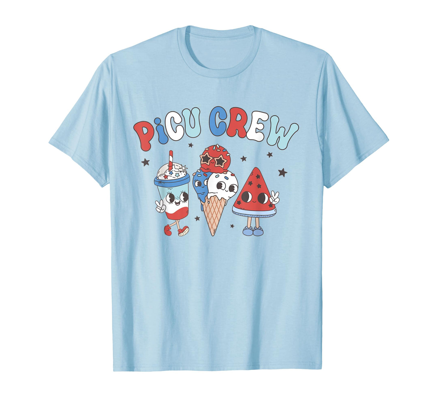 Retro PICU Nurse 4th Of July Popsicle American PICU Squad T-Shirt