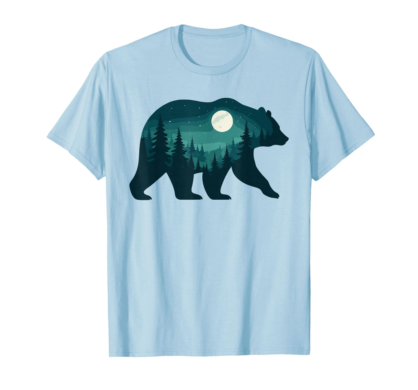 Bear Silhouette Forest Scene Under Full Moon Graphic T-Shirt