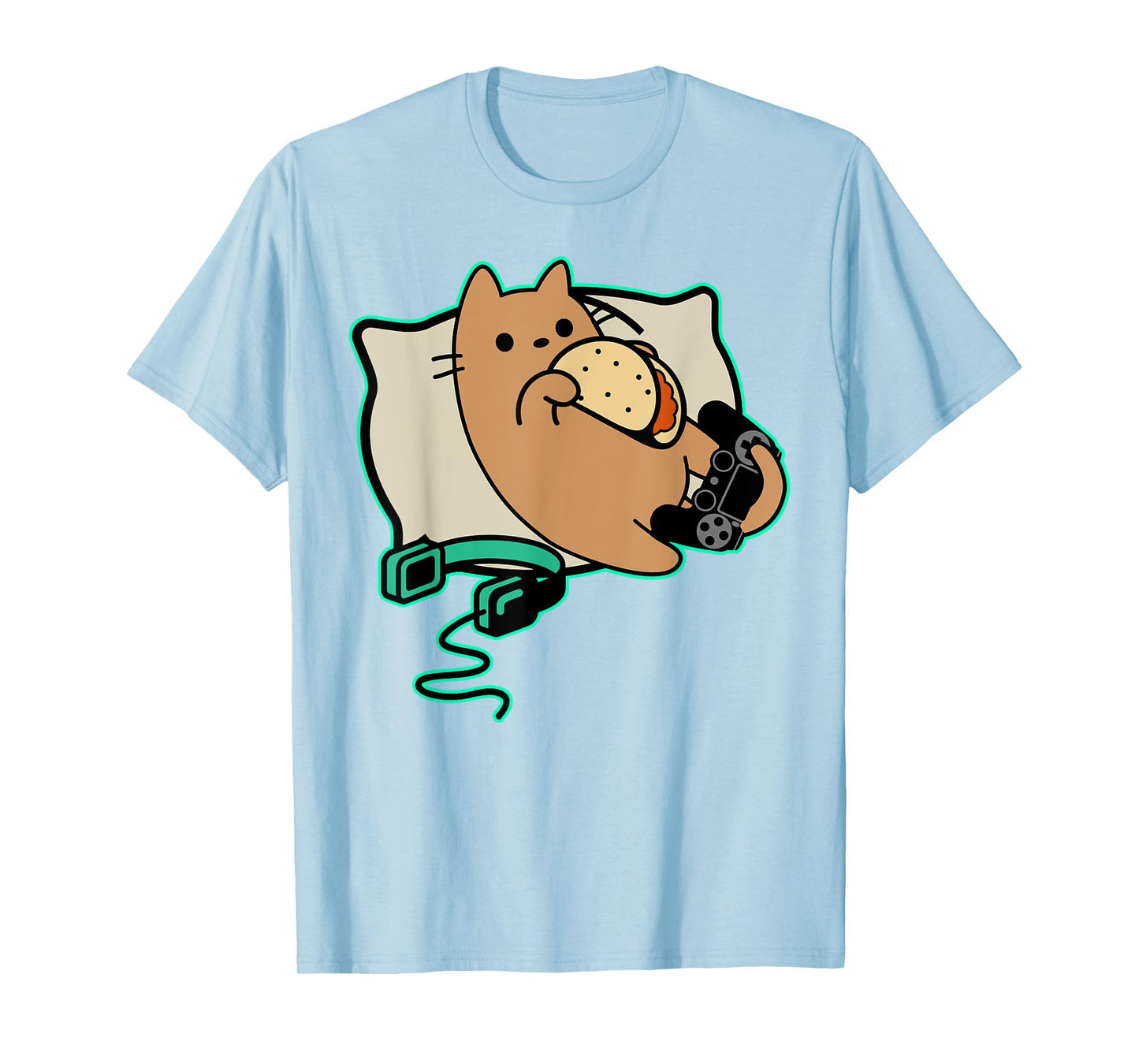 Nerdy Gamer Cat Eating Tacos Game Paused T-Shirt