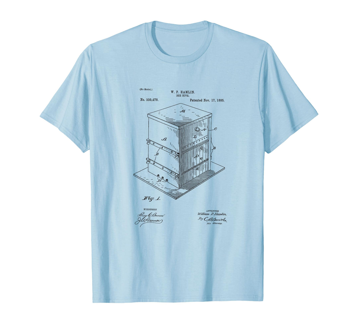 Vintage Patent Print 1885 Bee Hive Beekeeper Gift T-Shirt
