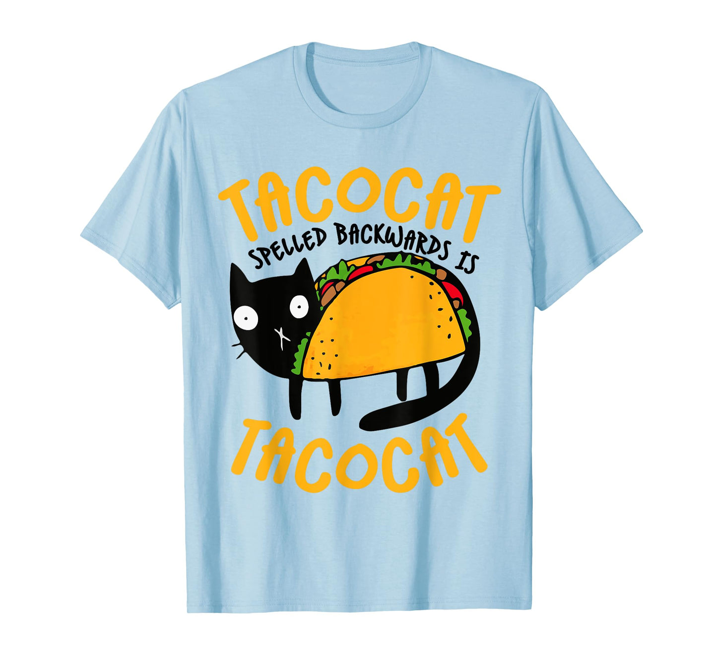 Taco Cat T-Shirt Funny I Love Tacos - Unisex-Adults Blue Small Classic Fit Cotton Blend Short Sleeve Cat T-Shirt