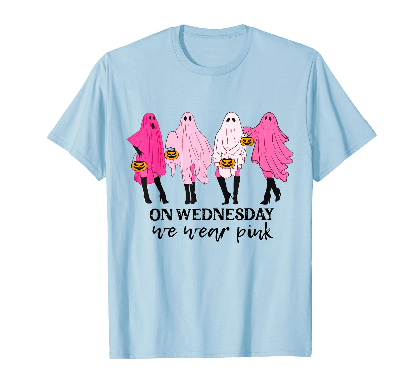 On Wednesday We Wear Pink Ghost Halloween Breast Cancer T-Shirt
