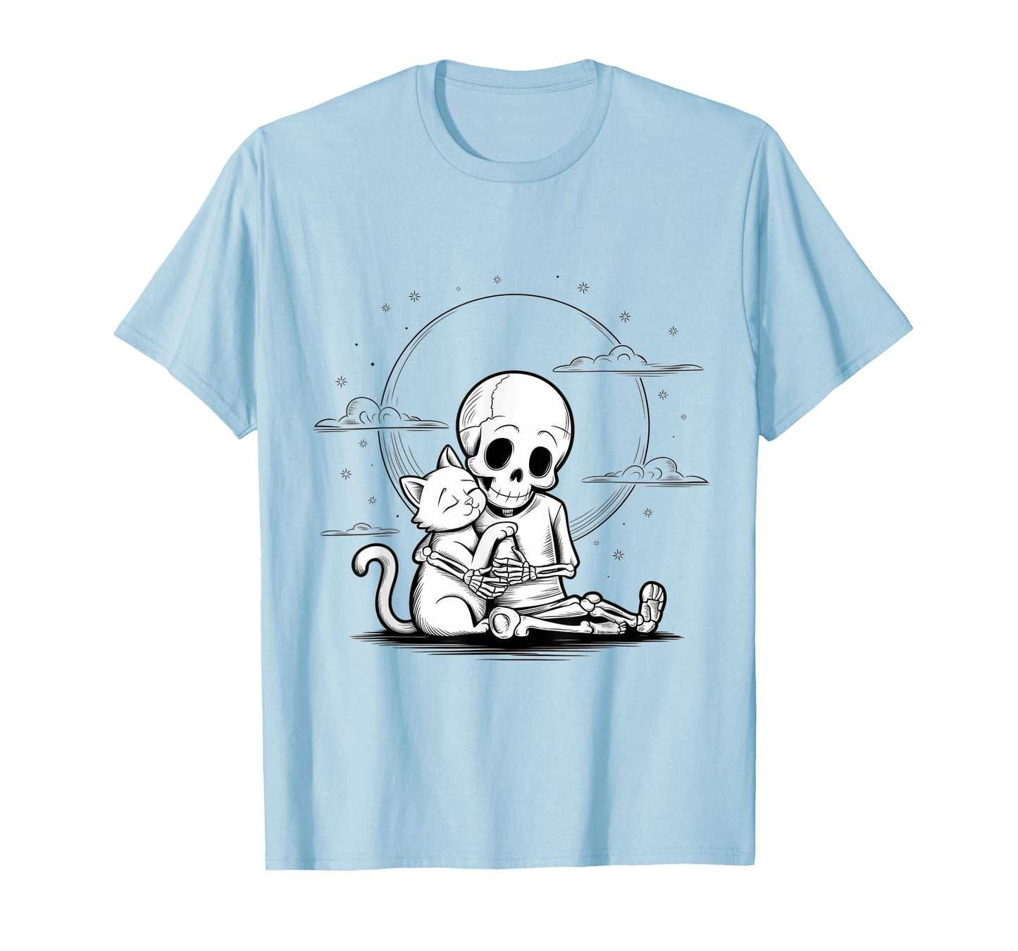 Cute Skeleton Hugging Cat Halloween T-Shirt
