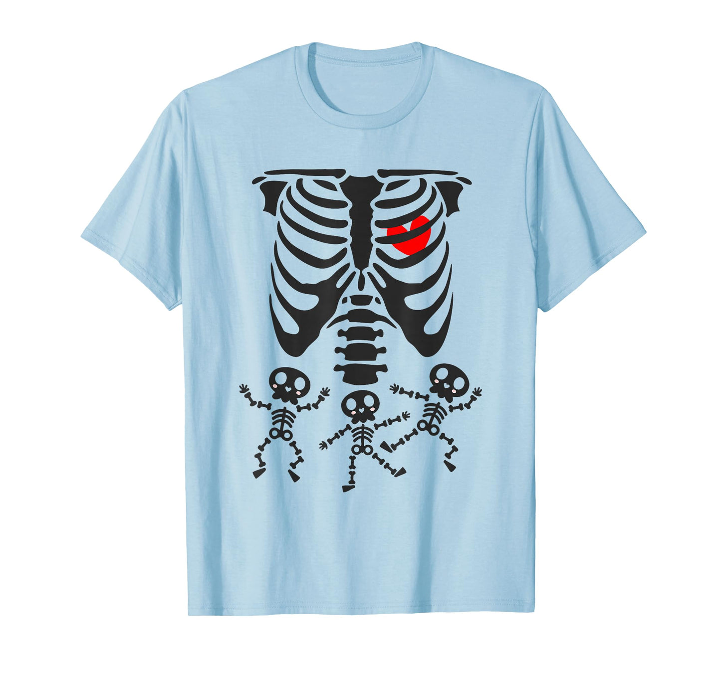 Women Halloween Pregnancy Triplet Costumes Pregnant Skeleton T-Shirt