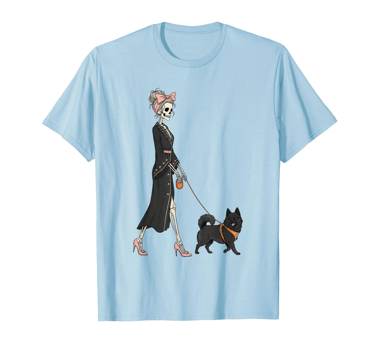 Skeleton Schipperke Dog Walking Halloween Women T-Shirt