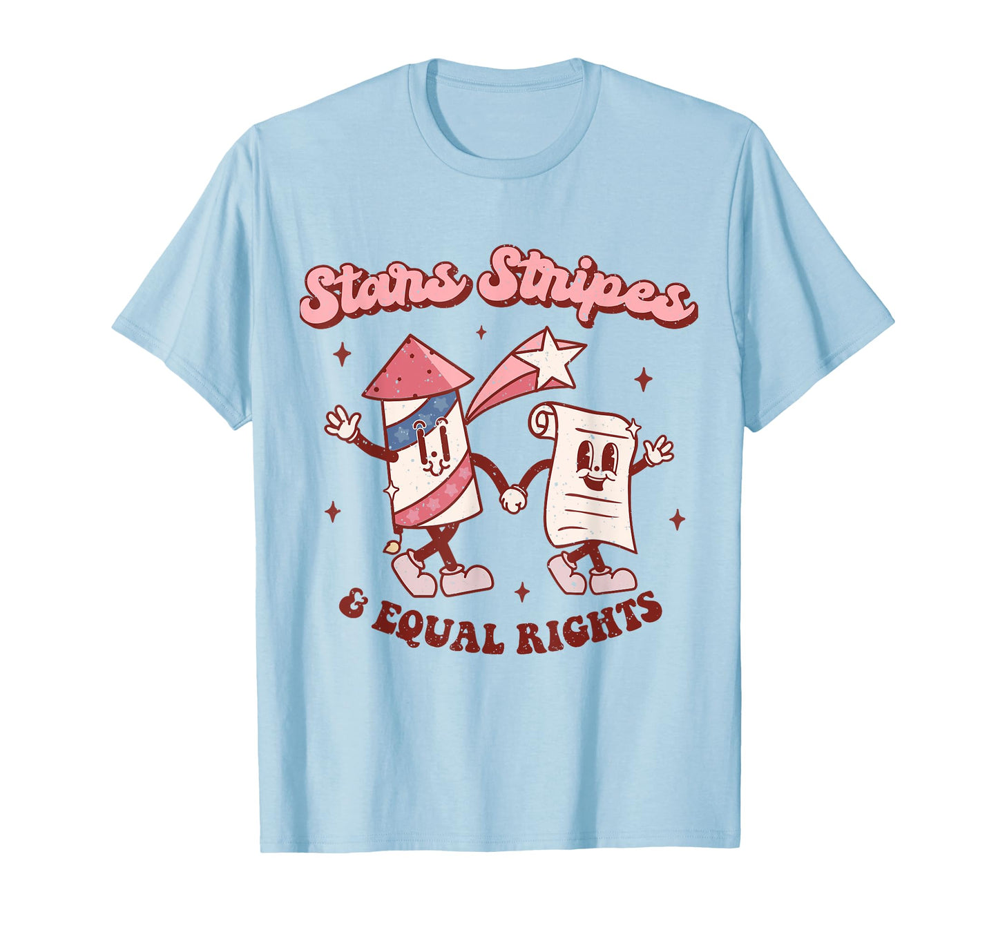 Stars Stripes & Equal Rights 4th Of July Retro Groovy Women T-Shirt