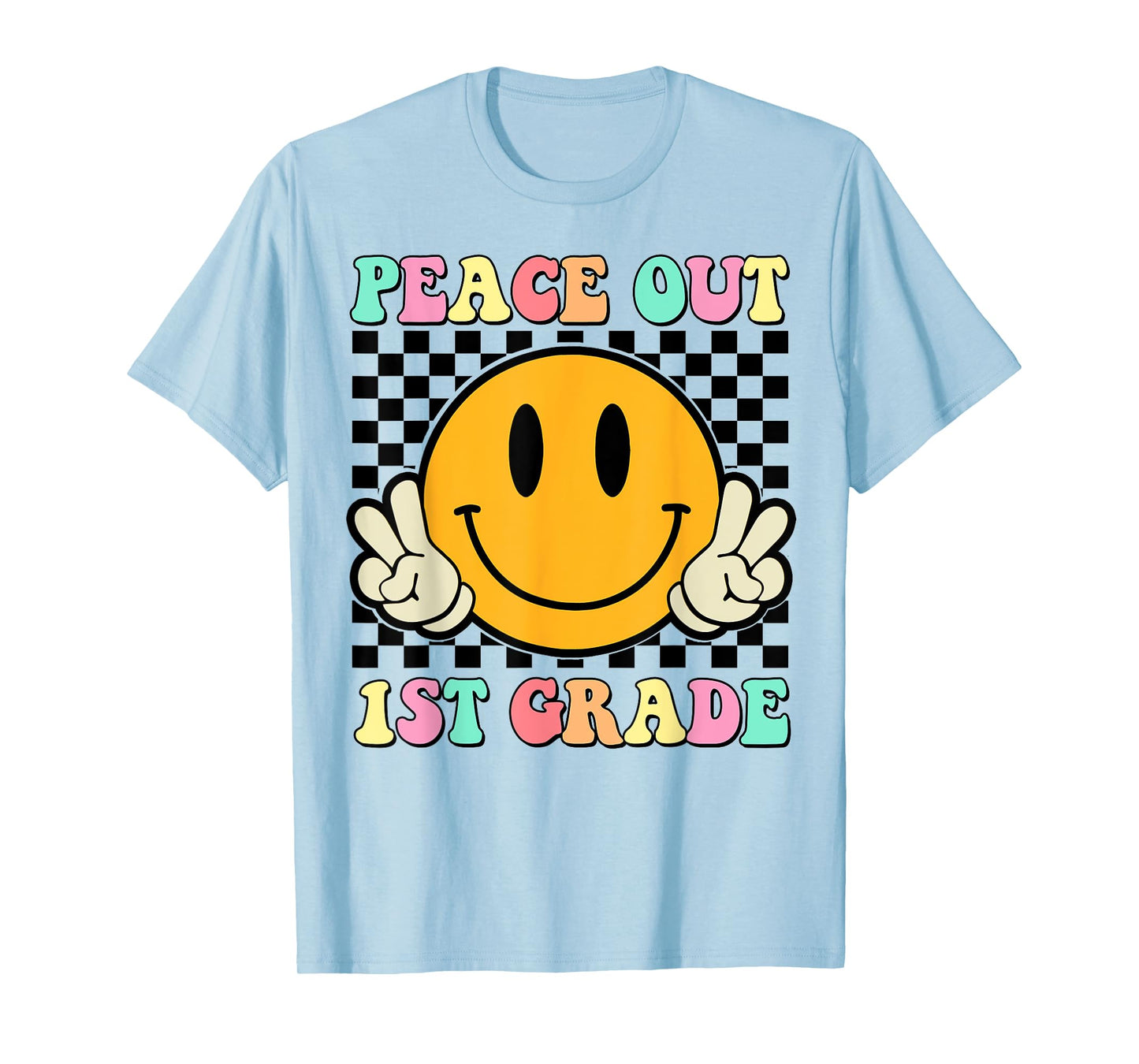 Peace Out 1st Grade Teacher Retro Smile Last Day Of School Men Women Girls Kids T-Shirt