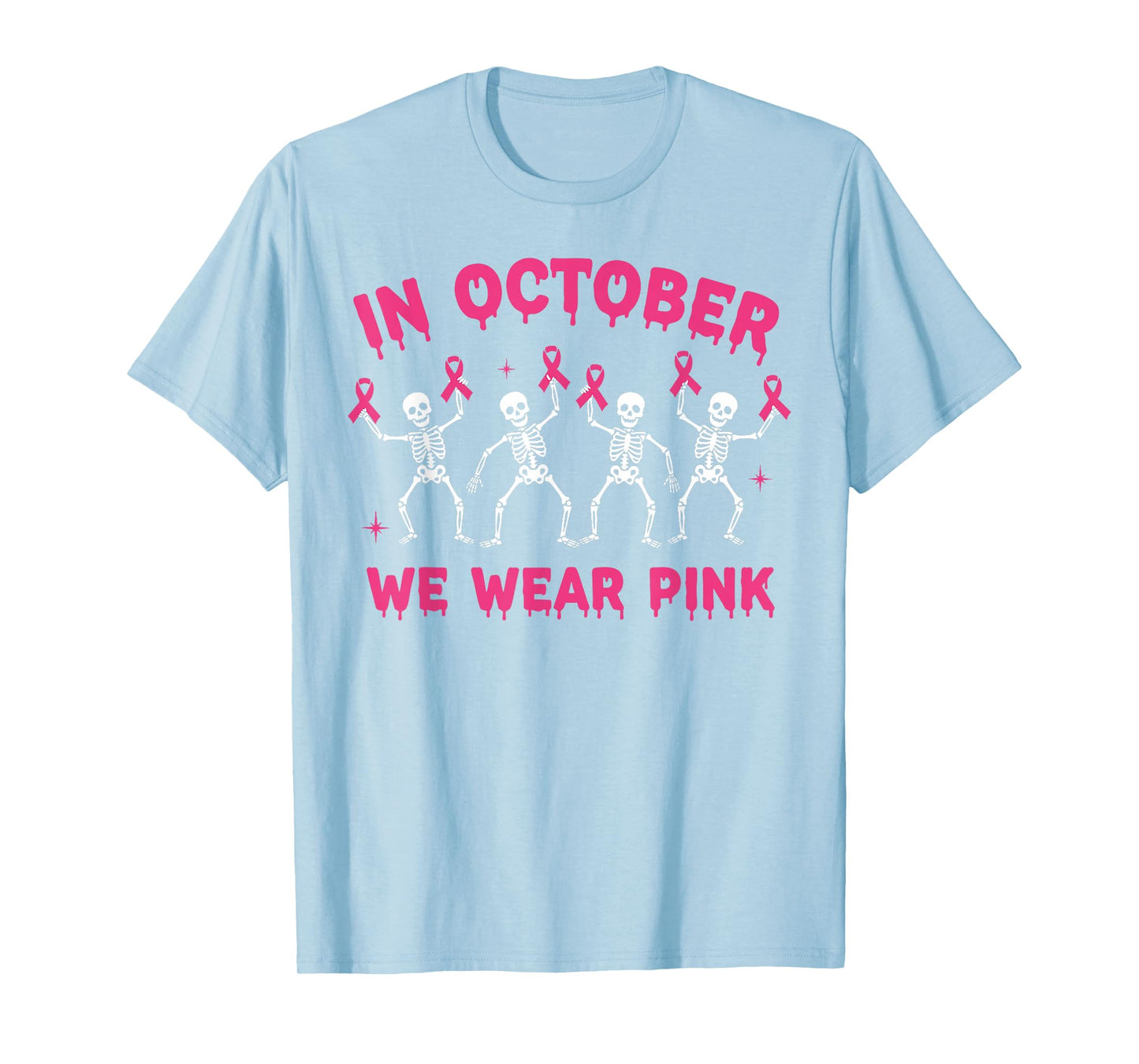 Pink Ribbon Breast Cancer Awareness Skeleton Boys Men Kids T-Shirt