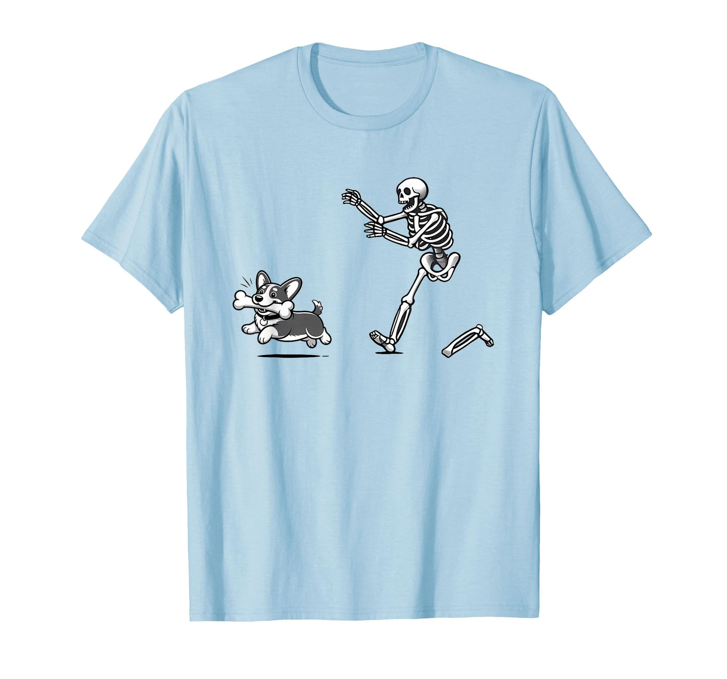 Funny Halloween Corgi Skeleton Chasing Dog T-Shirt