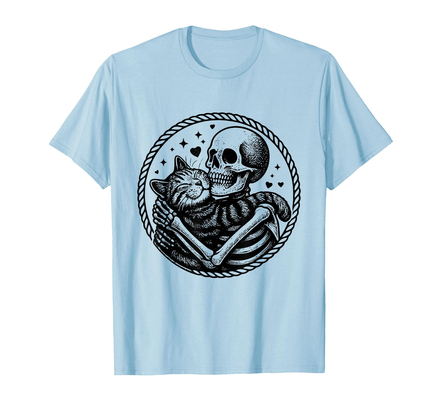 Skeleton Hugging Cat Funny Halloween Costume Tee T-Shirt