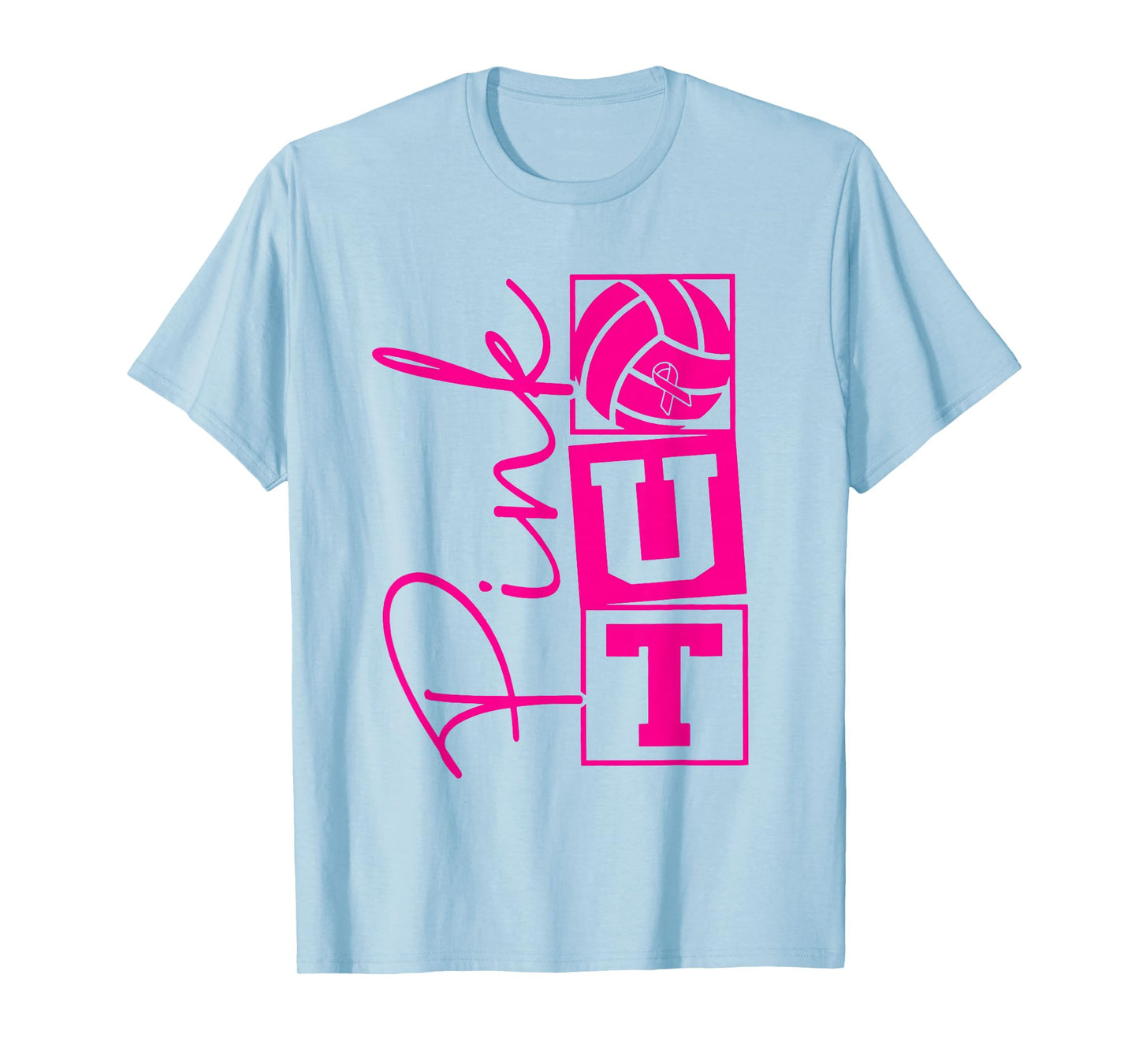 Volleyball Pink Out Breast Cancer Awareness Pink Ribbon T-Shirt