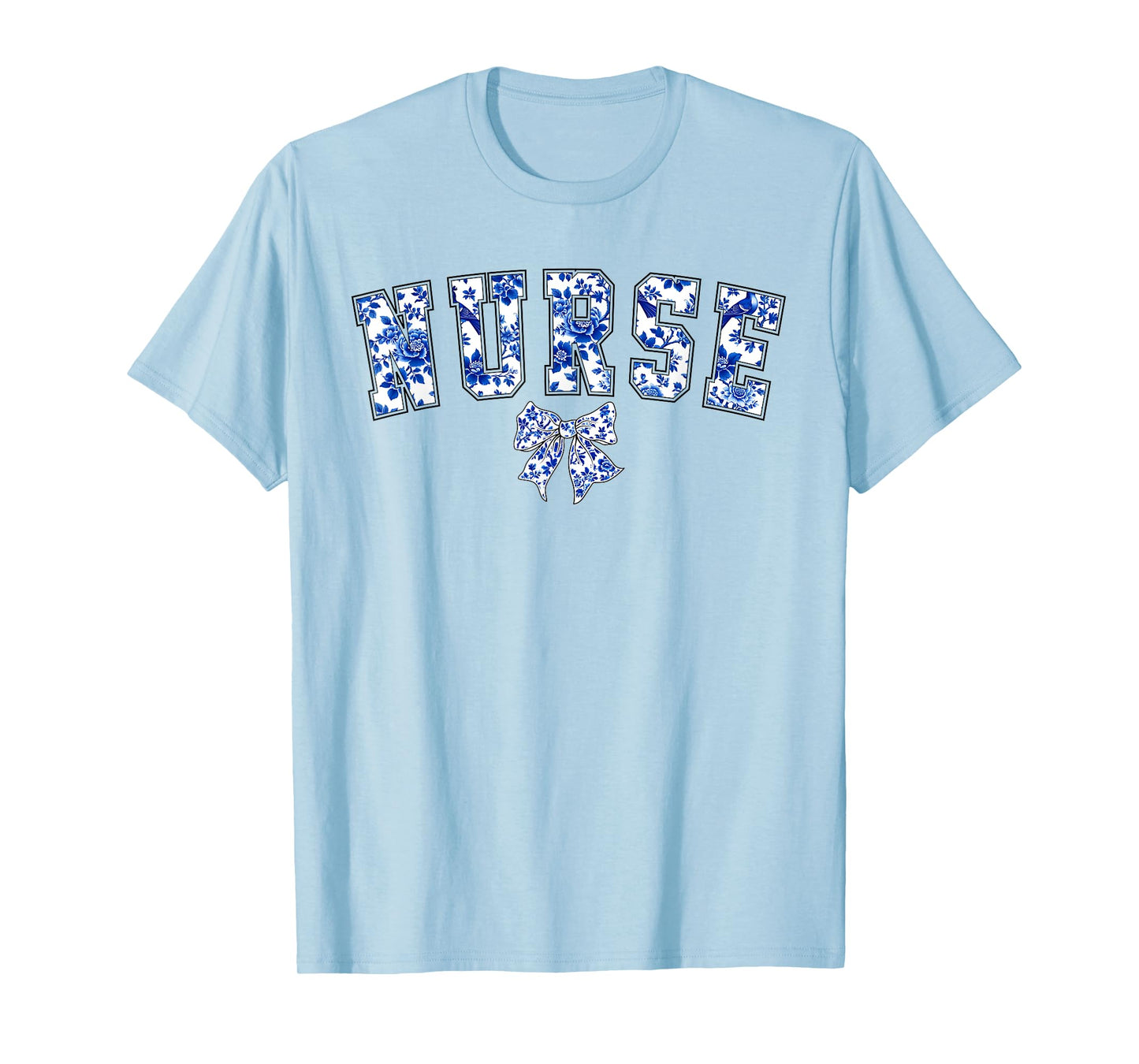 Toile Nurse Bow Blue Coquette Floral Chinoiserie Nursing T-Shirt