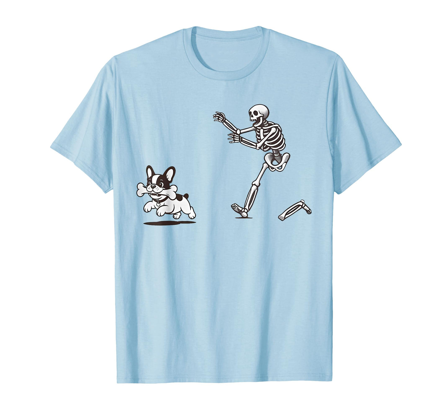 Funny Halloween Skeleton Chasing French Bulldog T-Shirt