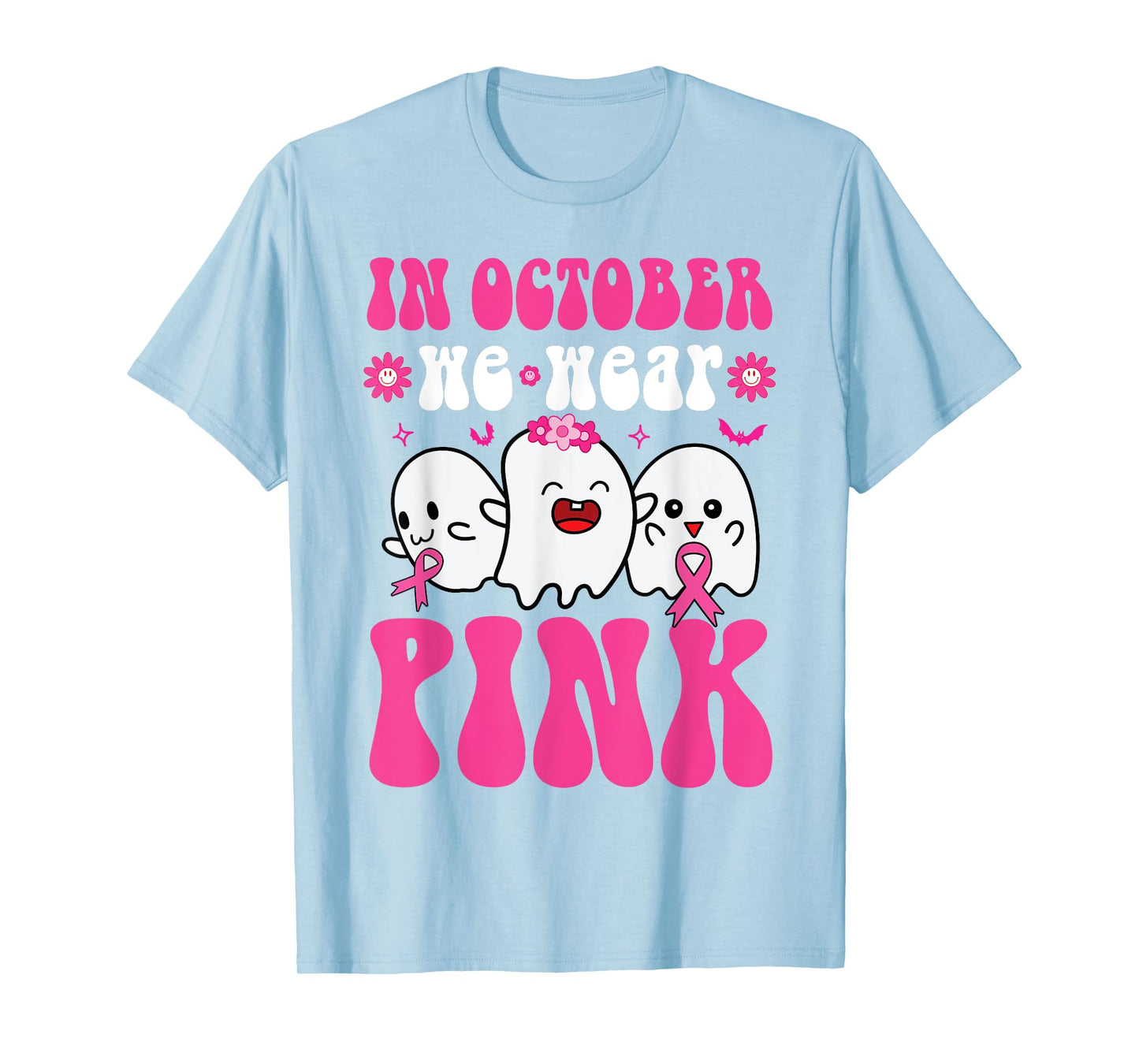Groovy Wear Pink Breast Cancer Warrior Ghost Halloween Girls T-Shirt