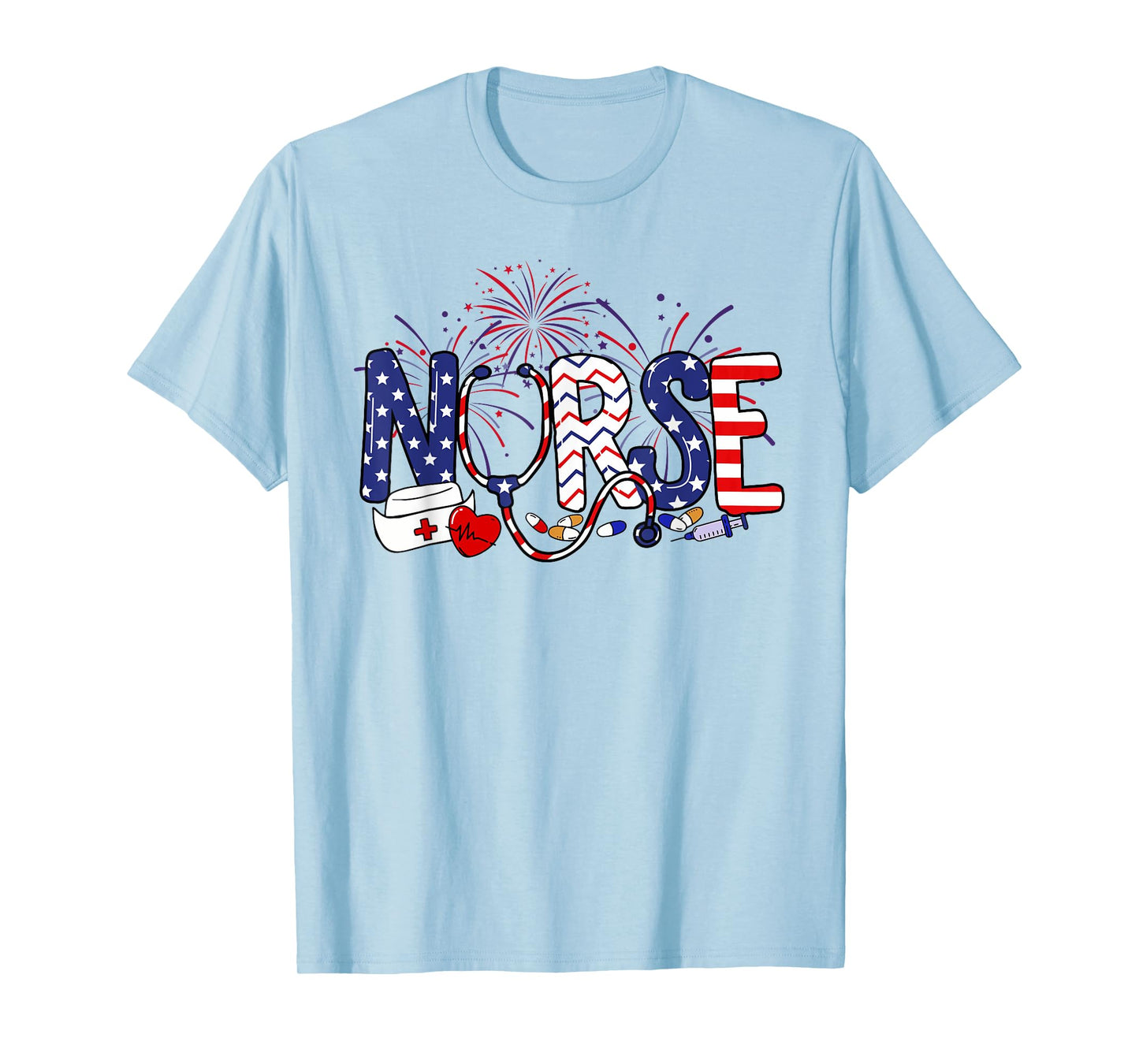 American Nurse 4th of July Nurse Stethoscope Nursing Womens T-Shirt