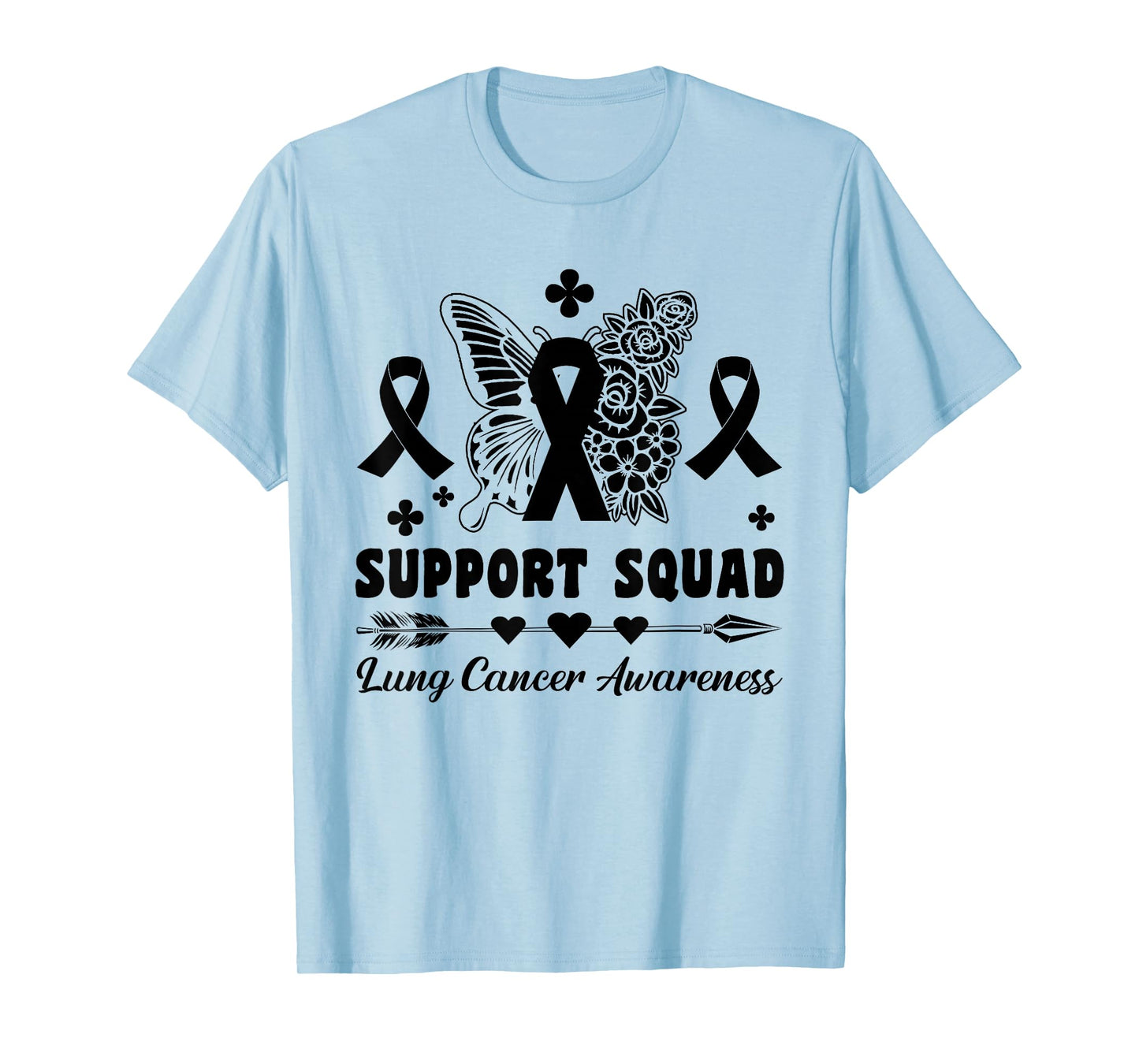 Butterflies Ribbon White Lung Cancer Awareness Support Squad T-Shirt