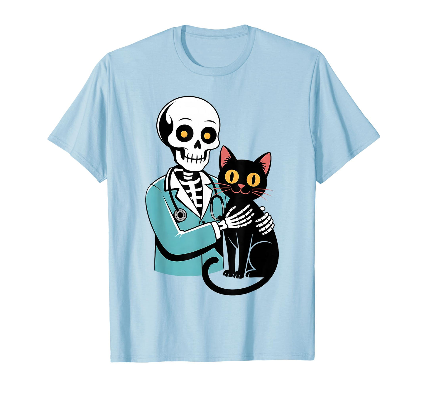 Skeleton Hugging Cat Funny Vet Cat Lover Halloween Men Women T-Shirt