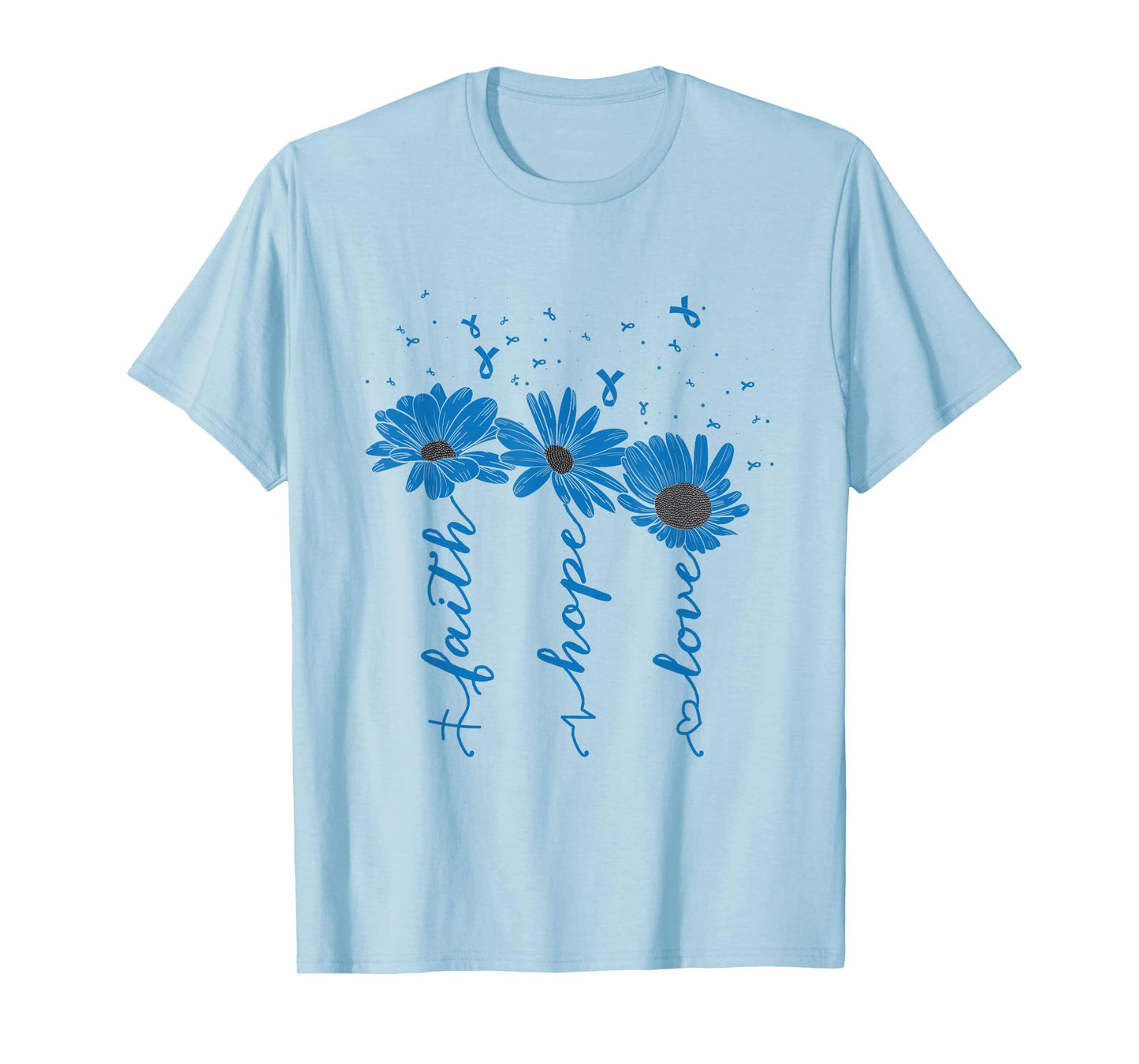 Faith Hope Love Diabetes Awareness Day Blue Ribbon Christian T-Shirt
