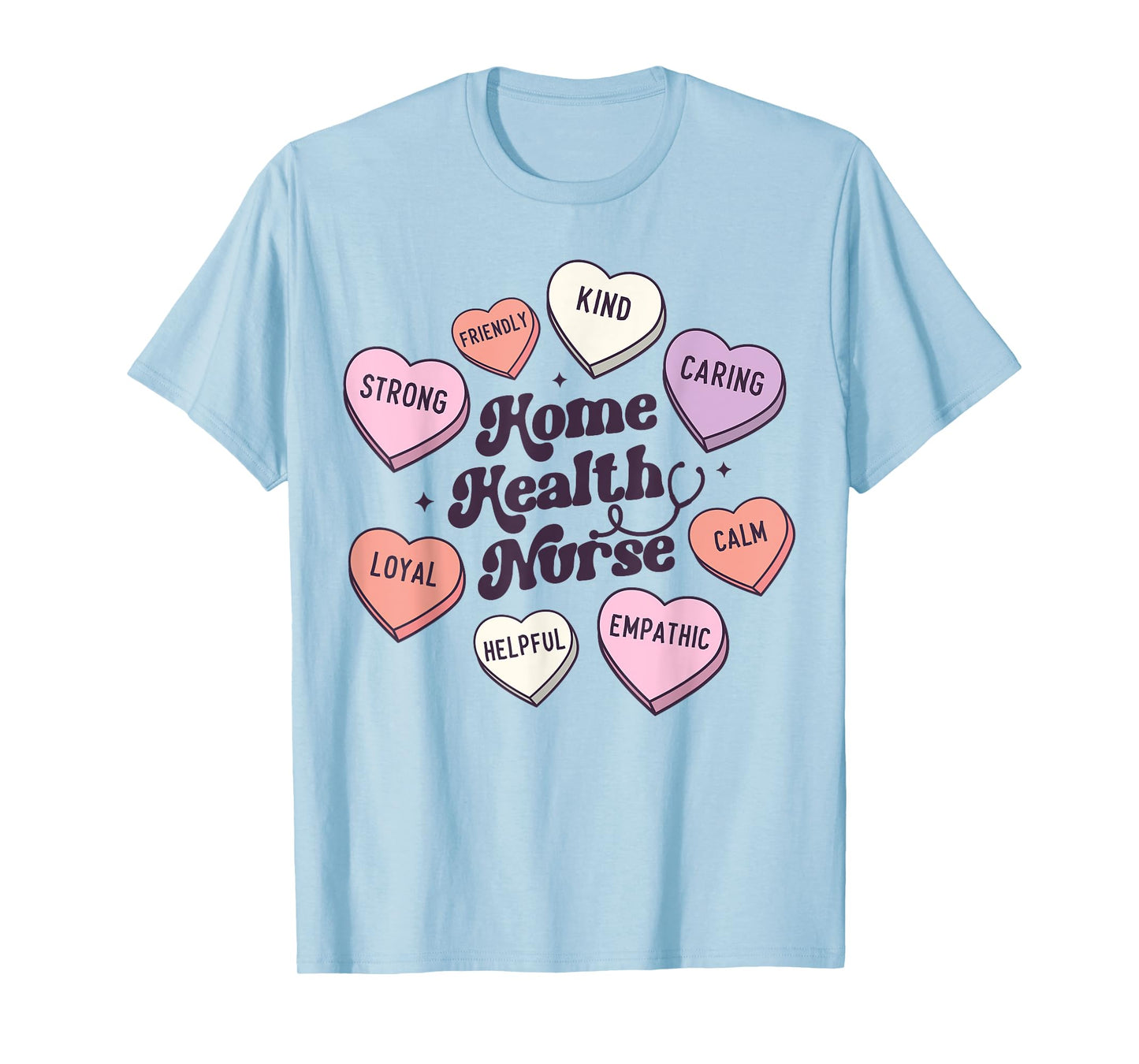 Home Health Nurse Groovy Medical Valentines Day Retro Hearts T-Shirt