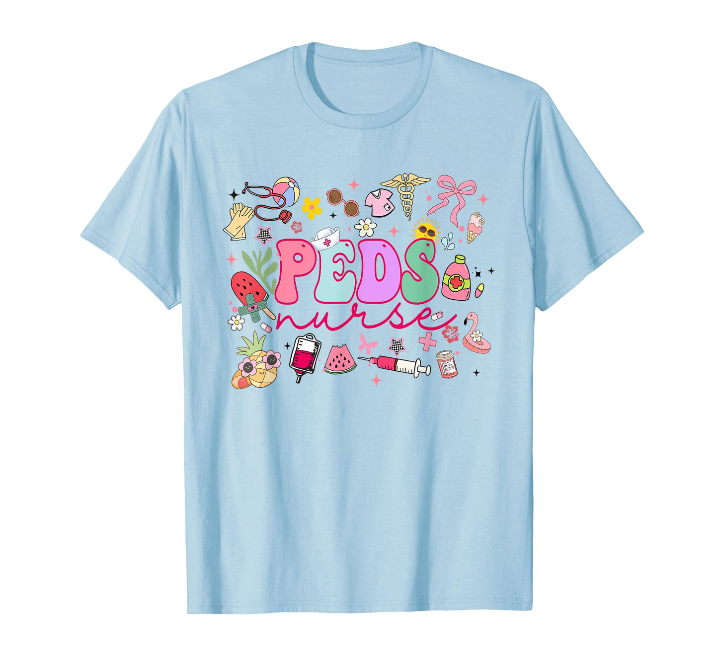 PEDS Nurse Summer Retro Pediatric Nurse Work PICU Crew T-Shirt