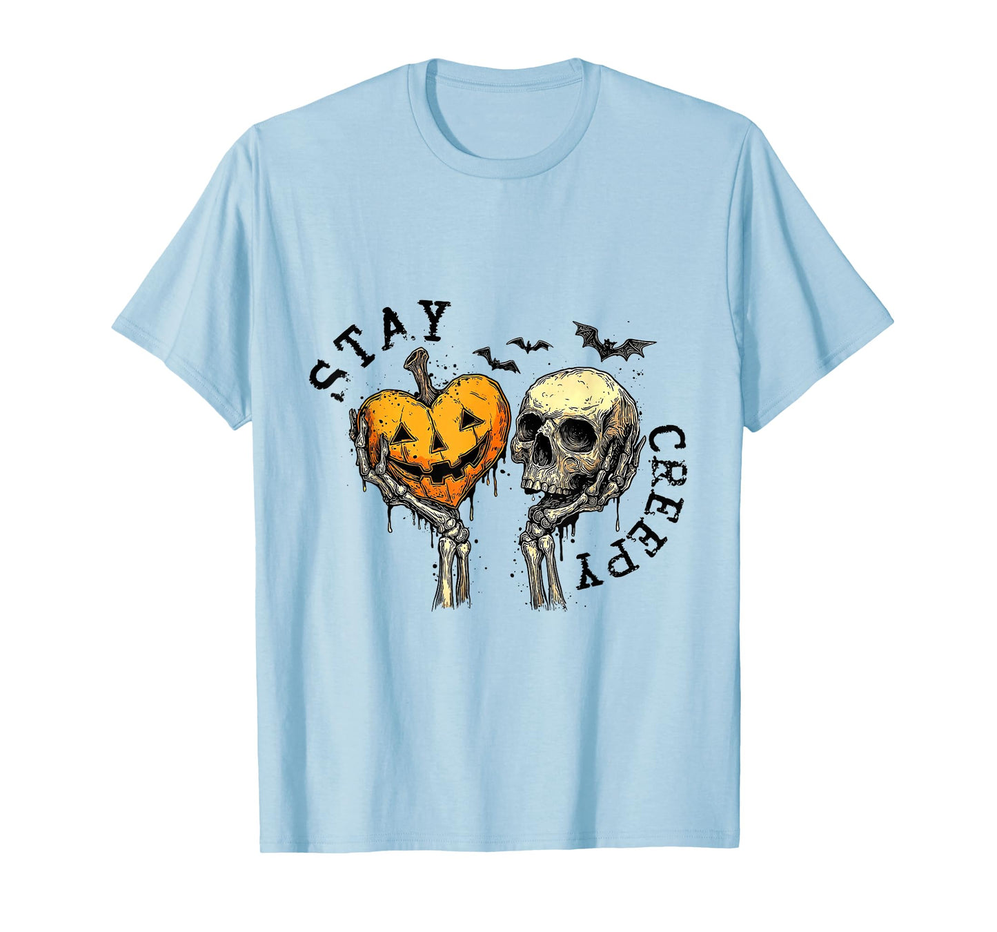 Stay Creepy Pumpkin Heart Skeleton Hand Spooky Halloween T-Shirt