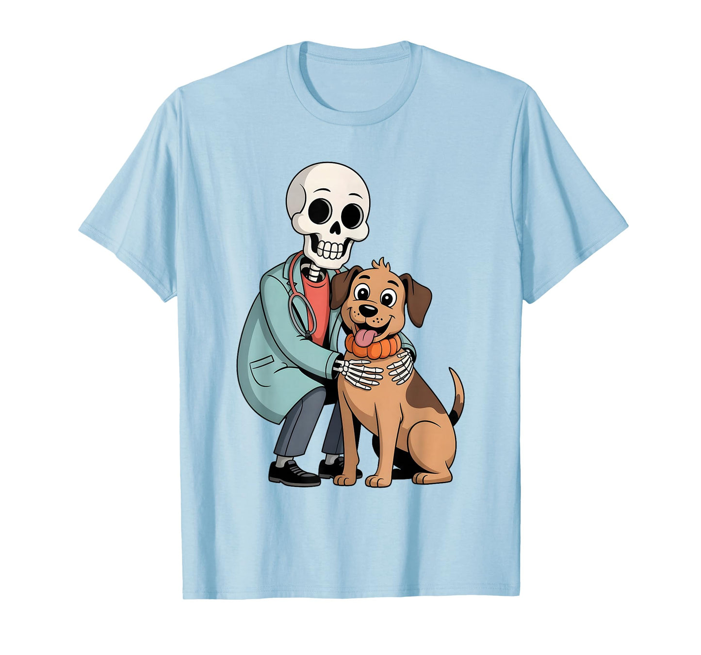 Skeleton Hugging Dog Funny Vet Dog Lover Halloween Men Women T-Shirt