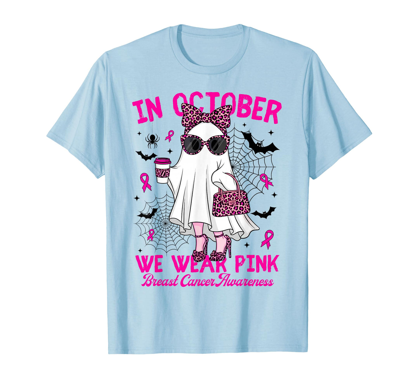 We Wear Pink in October Funny Cute Ghost Breast Cancer Women T-Shirt
