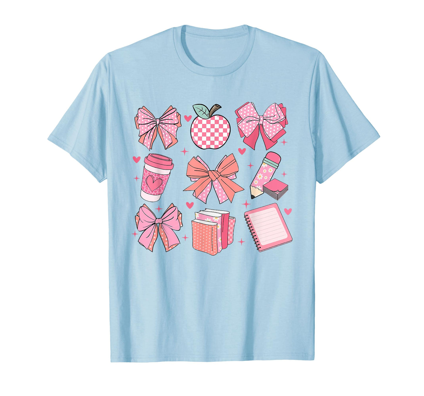 Women Coquette Pink Bow Ribbons Apple Teacher Appreciation T-Shirt
