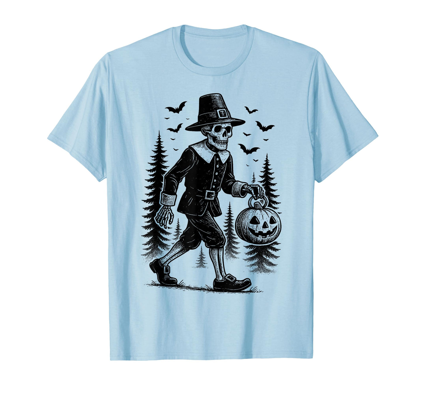 Spooky Halloween Skeleton Pumpkin Lantern Vintage Men Women T-Shirt