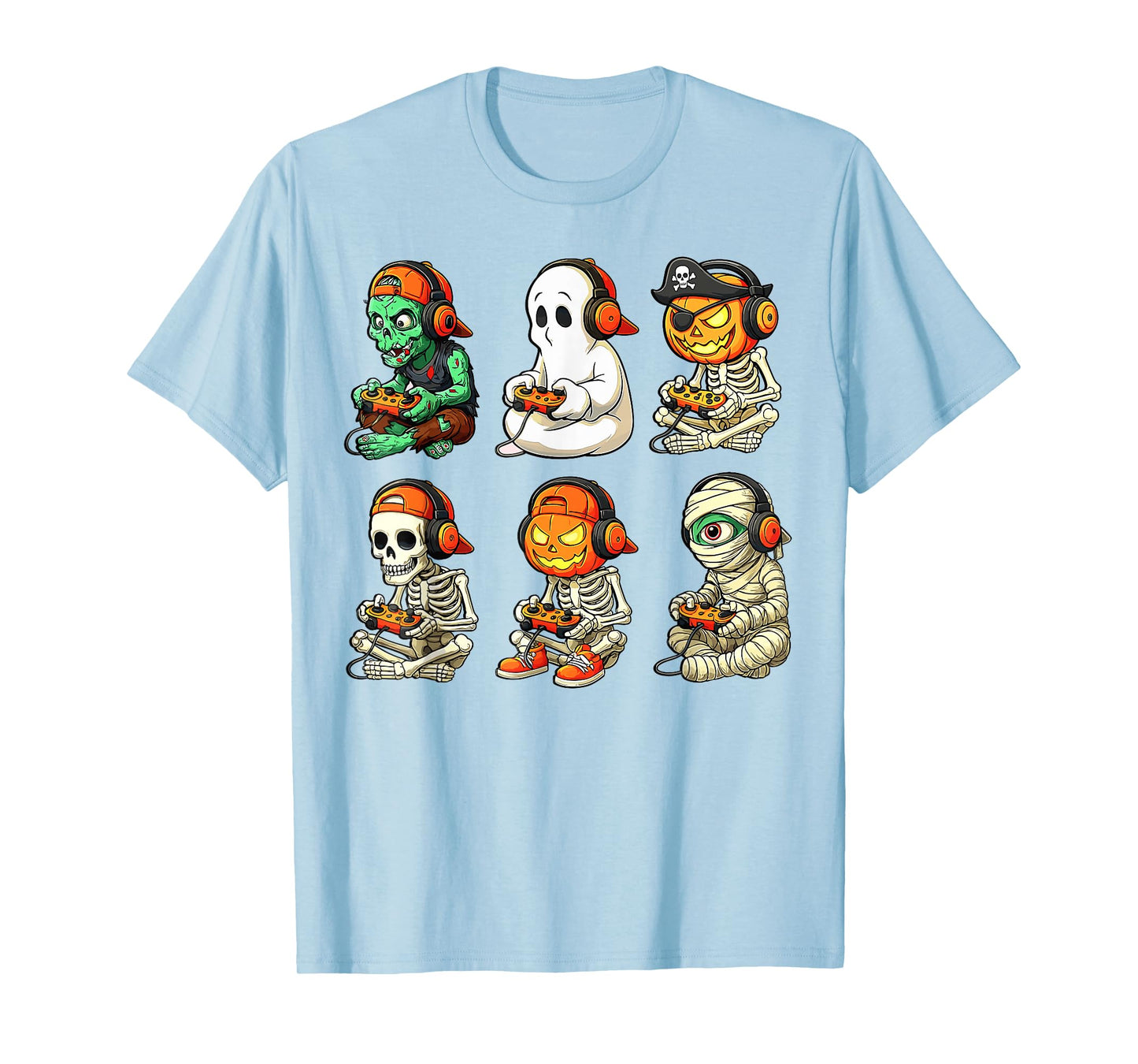 Halloween Skeleton Zombie Mummy Gaming Controllers Boys Kids T-Shirt