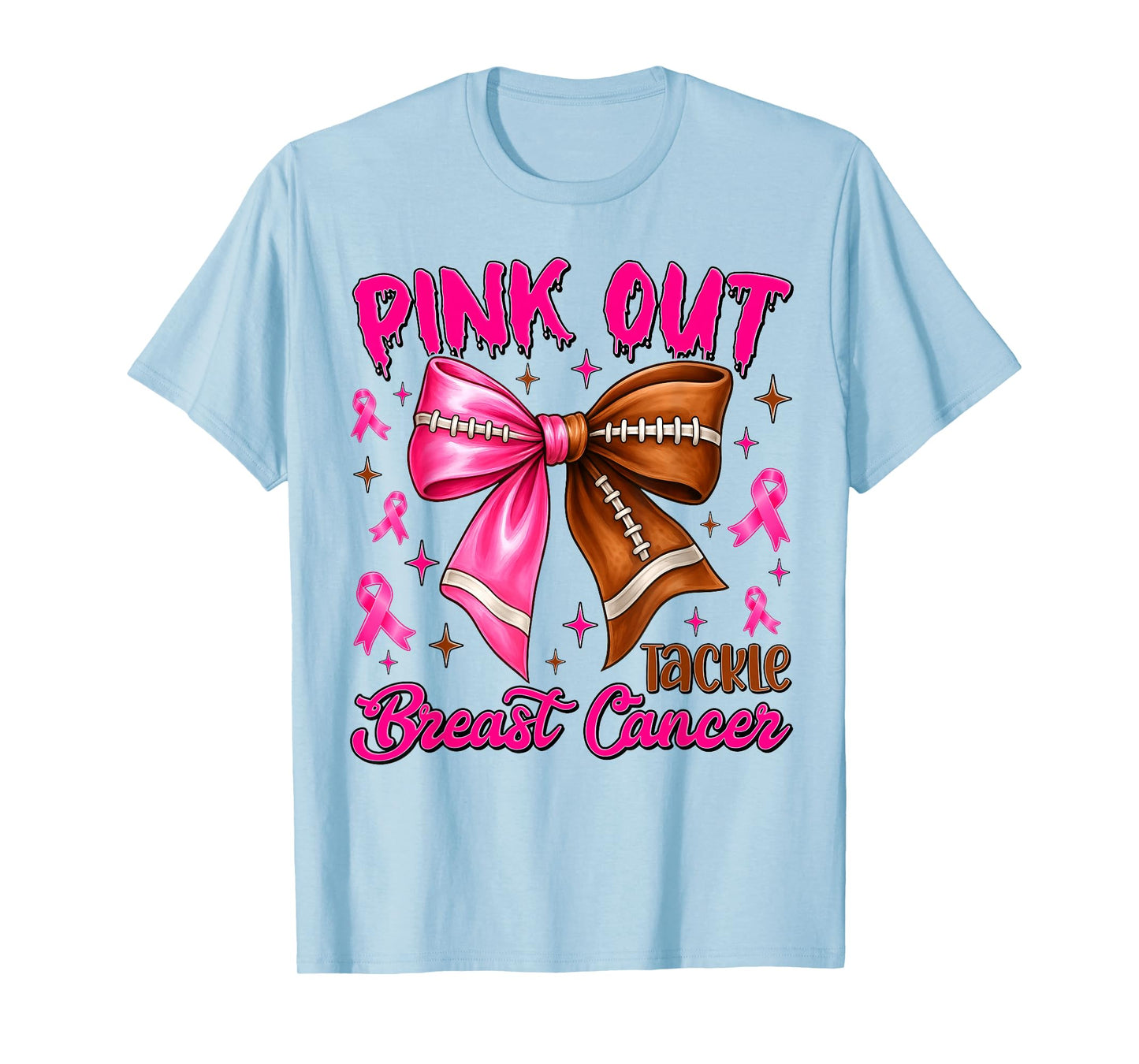 Preppy Pink Out Tackle Breast Cancer Coquette Football Bow T-Shirt