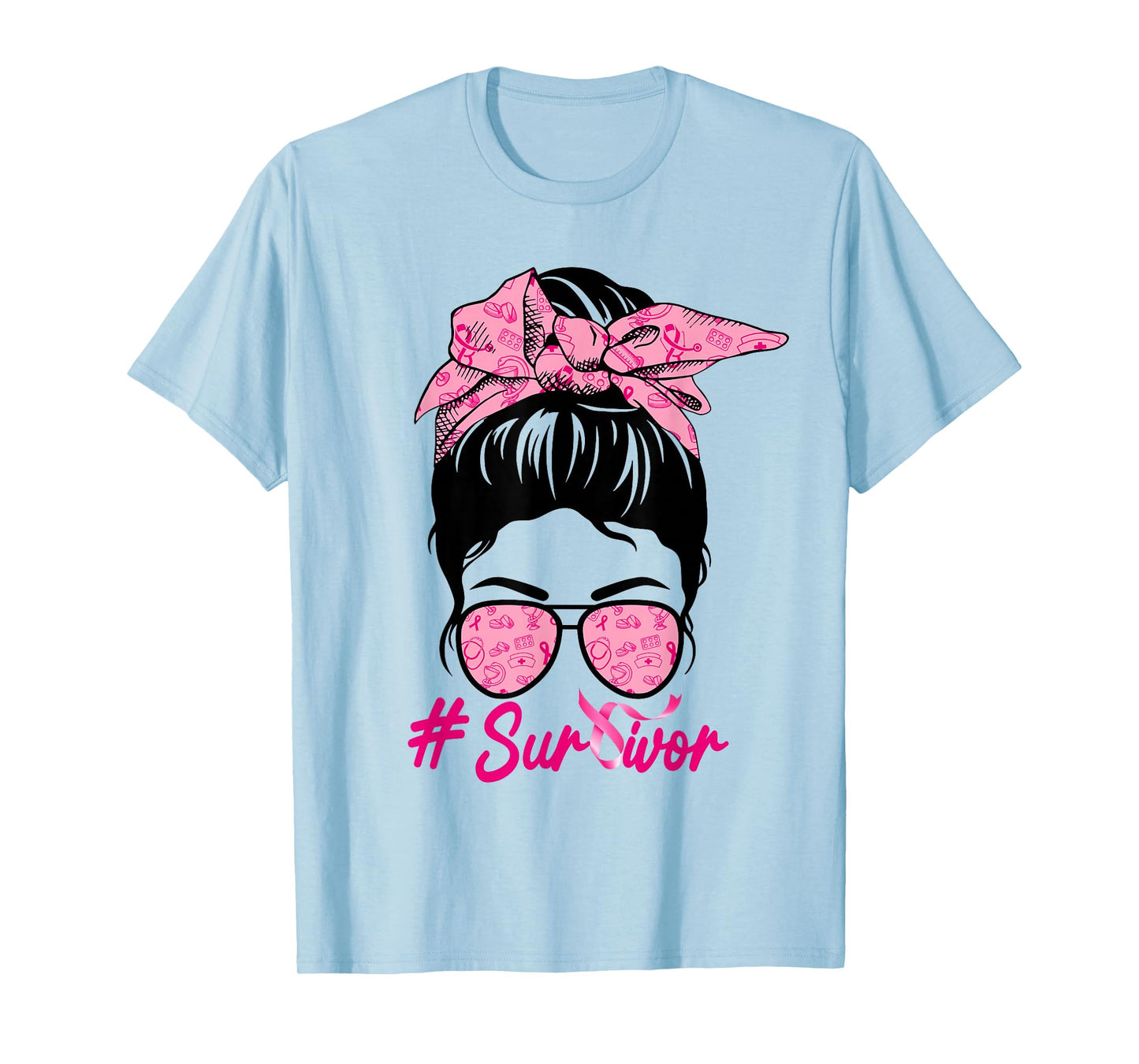 Survivor Messy Bun Pink Breast Cancer Awareness T-Shirt