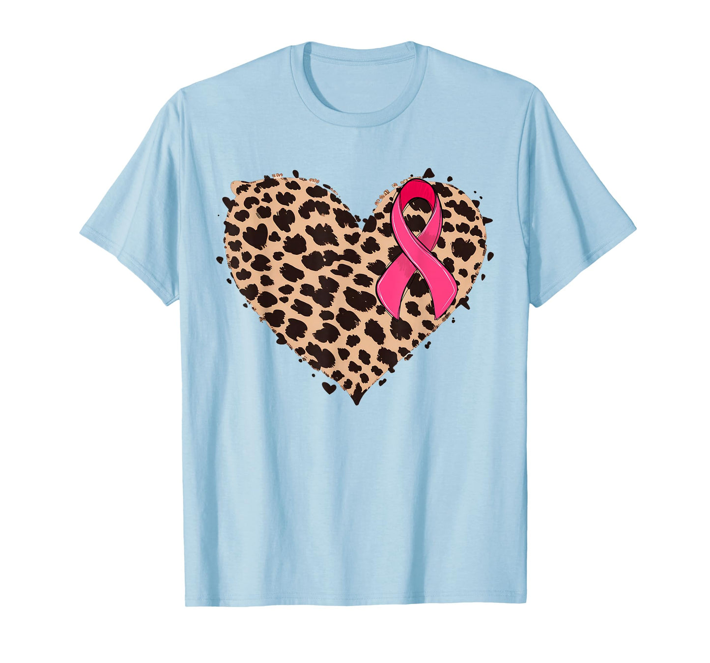 Breast cancer Pink ribbon Cheetah Leopard Heart Print T-Shirt