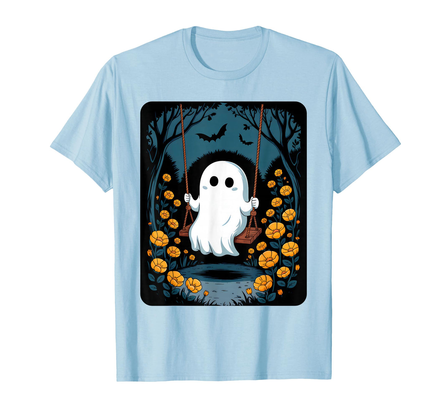Cute Floral Ghost Swinging in Forest Night Halloween Costume T-Shirt