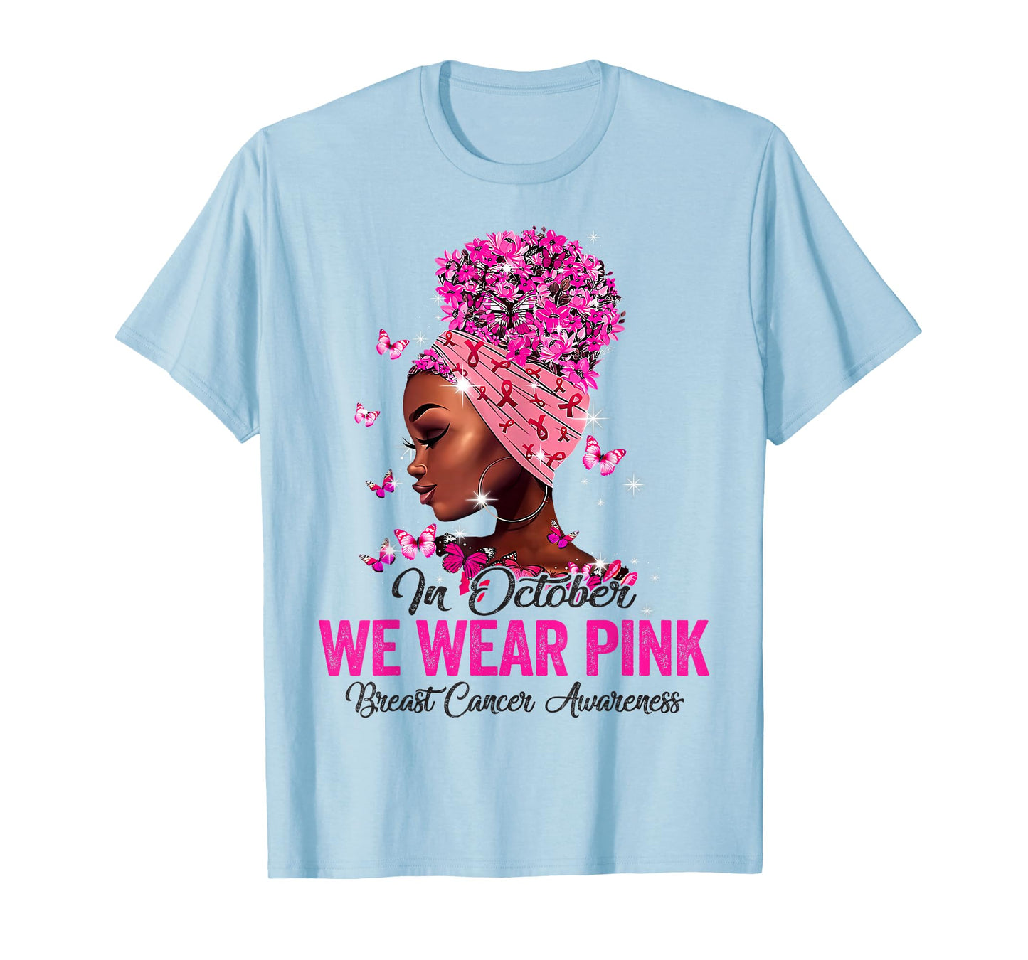 in October We Wear Pink Black Women Breast Cancer Awareness T-Shirt