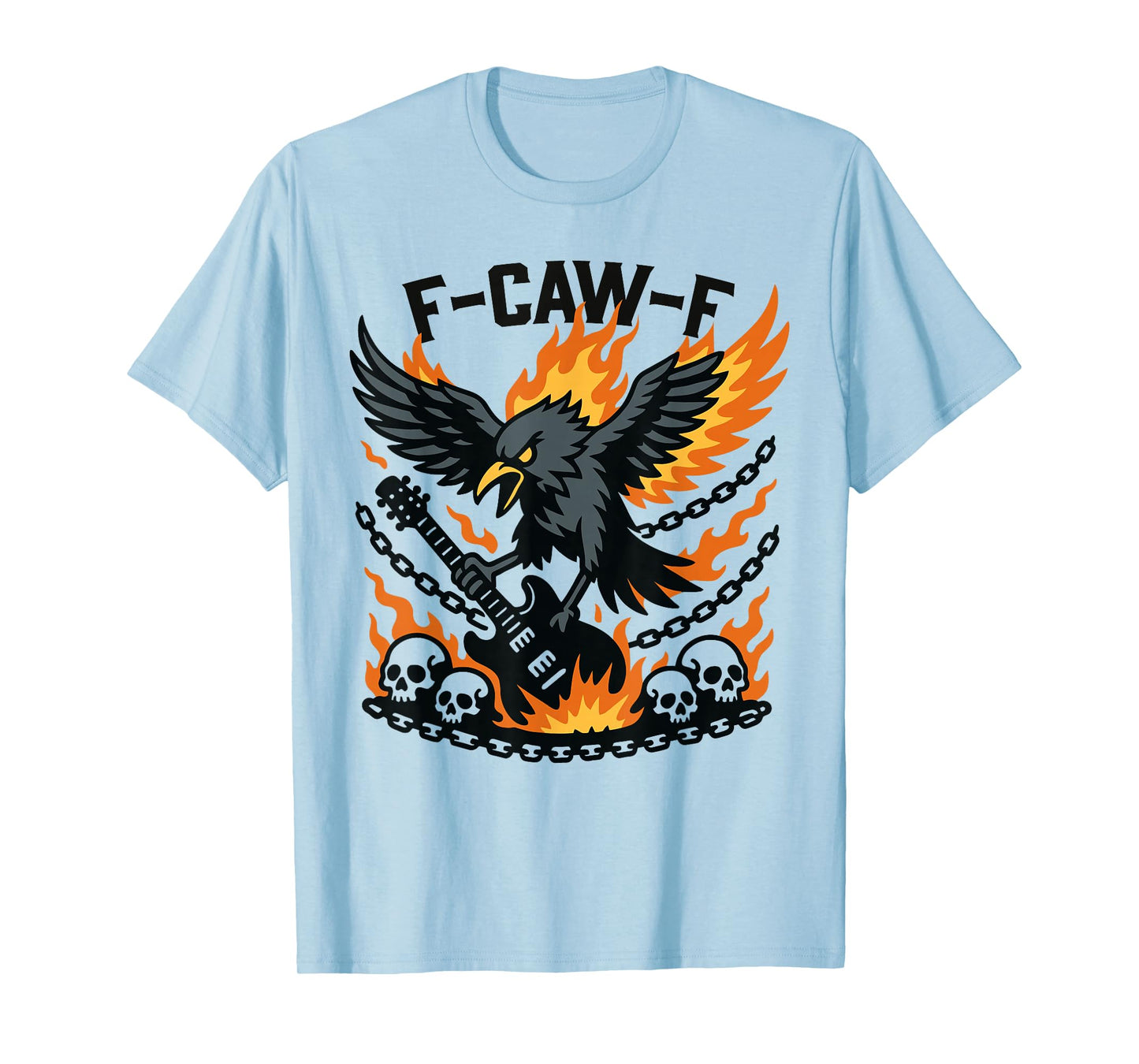 F-Caw-F Crow Fire Flames Guitar Skulls T-Shirt