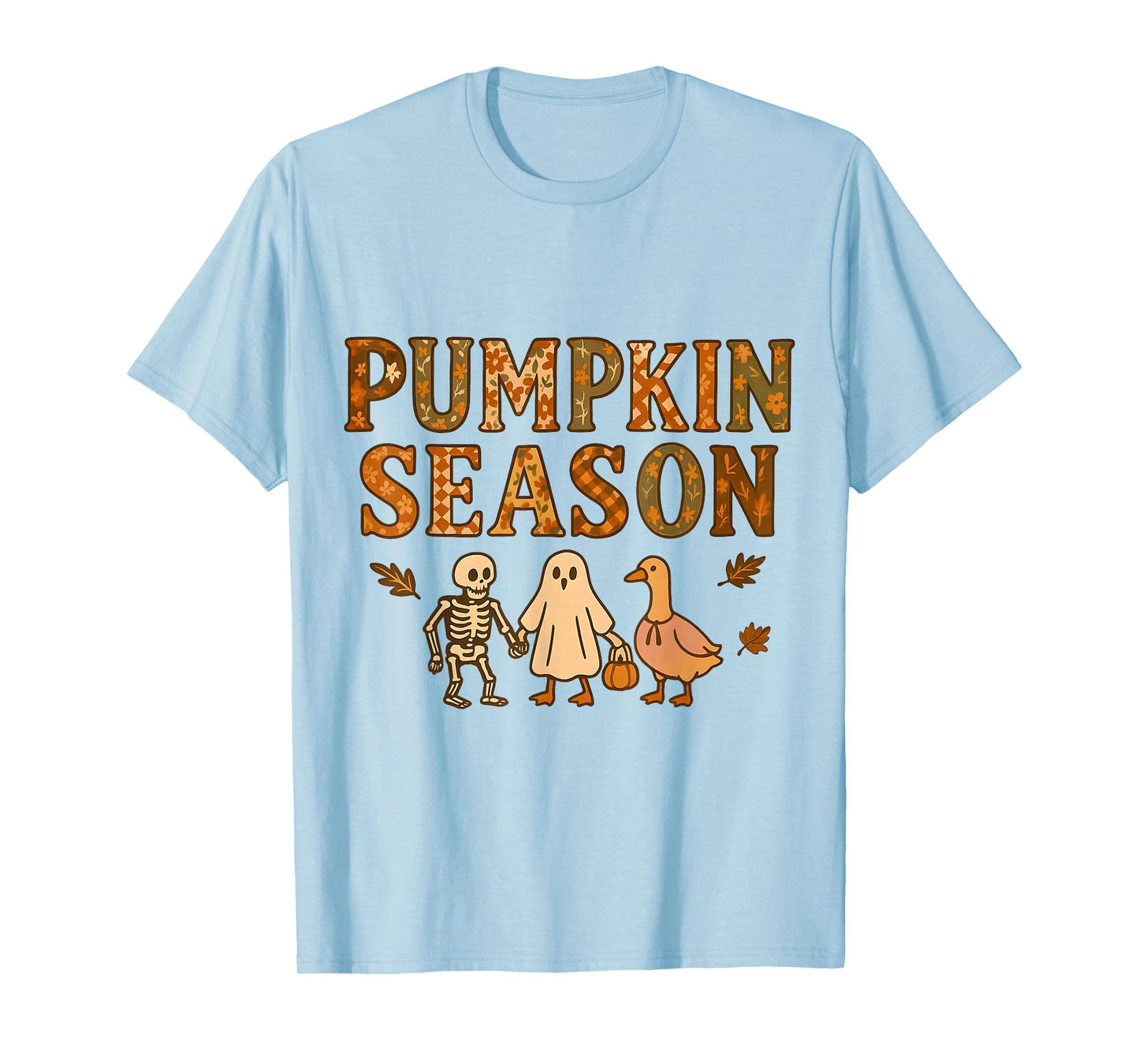 Pumpkin Season Cute Fall Halloween Skeleton Ghost Goose T-Shirt