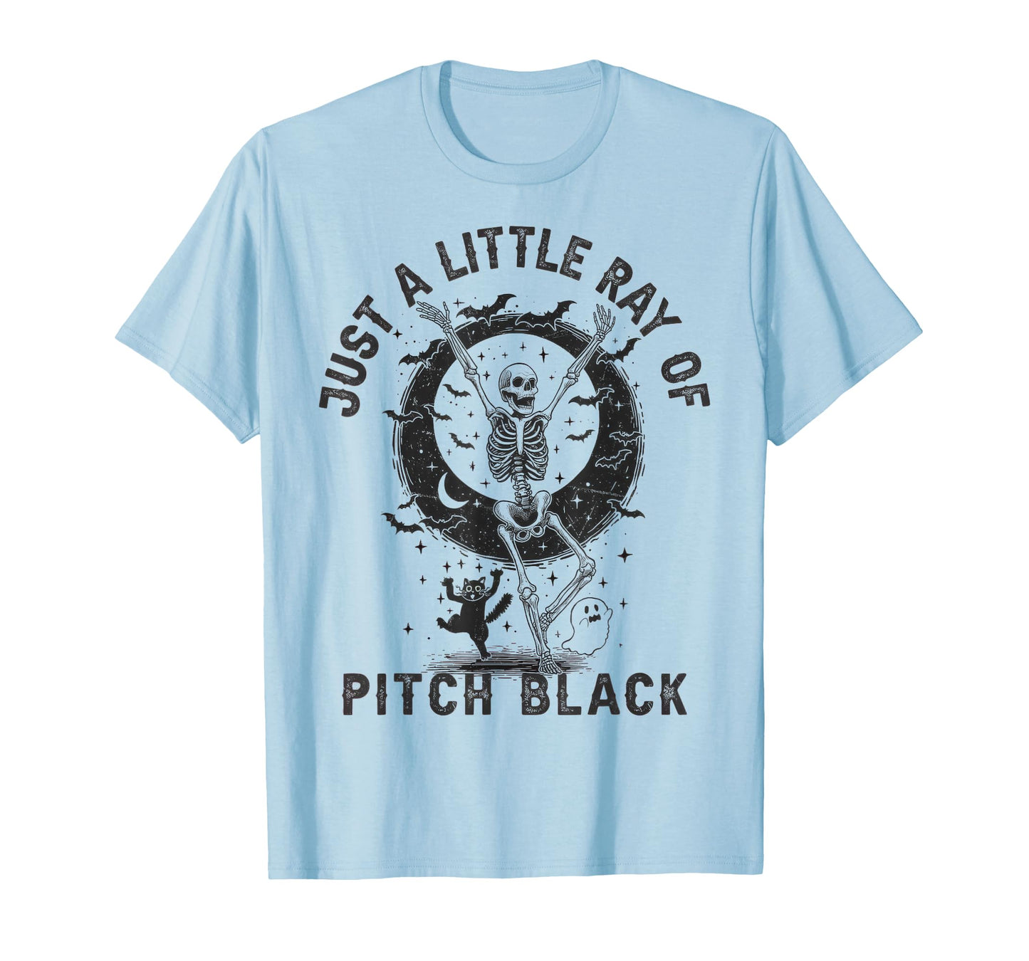 Little Ray of Pitch Black Halloween Funny Skeleton Bats Cat T-Shirt