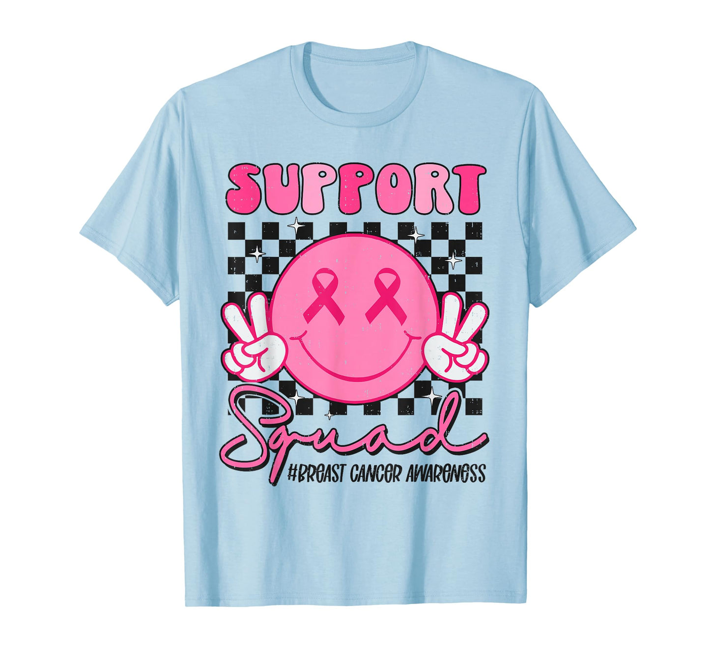 Support Squad Smile Face Breast Cancer Awareness Pink Ribbon T-Shirt