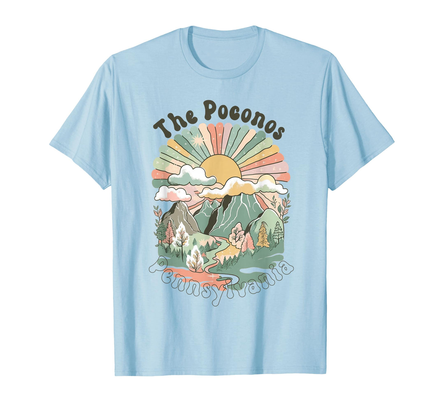 Vintage The Poconos Pennsylvania Mountains Hiking Sunset T-Shirt