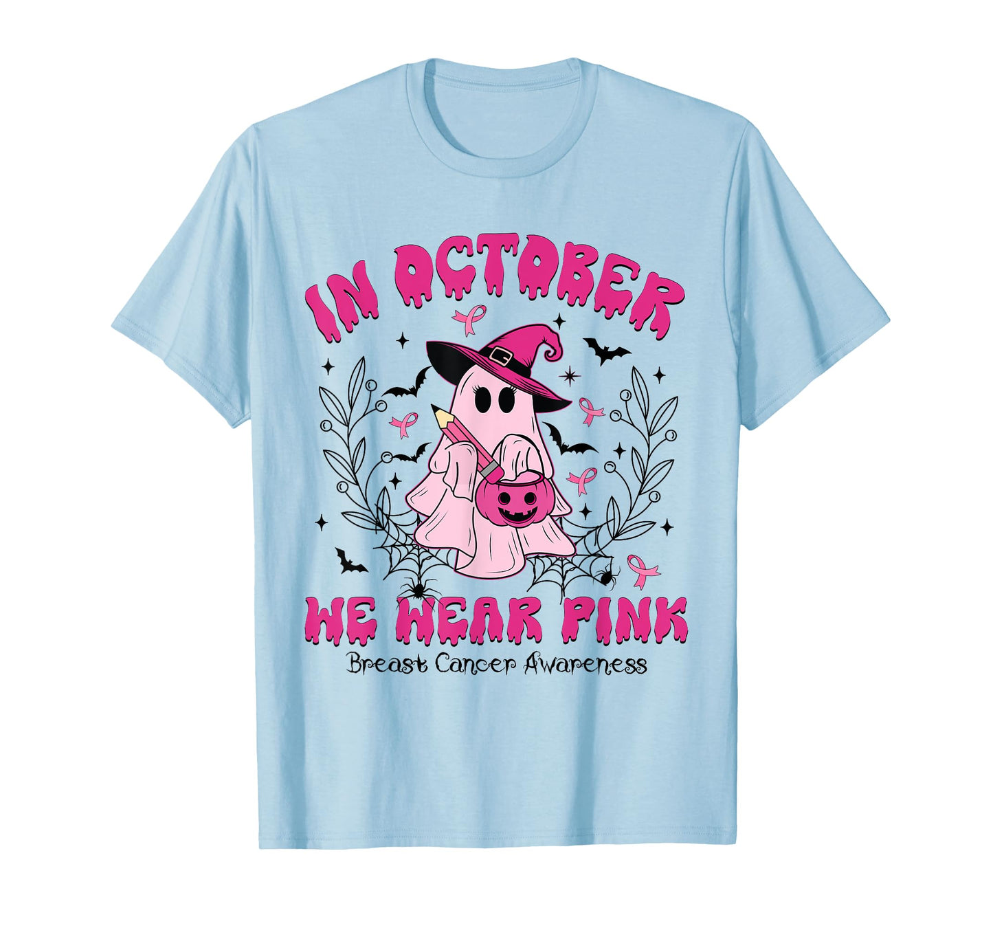 Teacher Boo Ghost In October We Wear Pink Breast Cancer T-Shirt