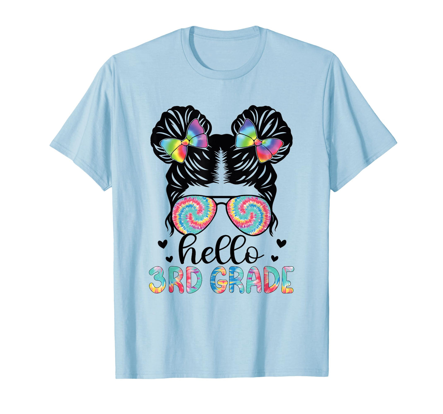 Hello 3rd Grade Messy Bun Third Grade Back To School Girls T-Shirt