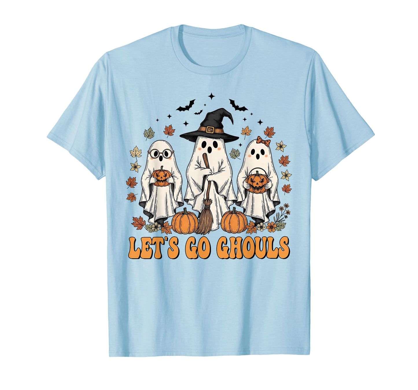Halloween Lets Go Ghouls Ghost Retro Costume Women Girl Kids T-Shirt