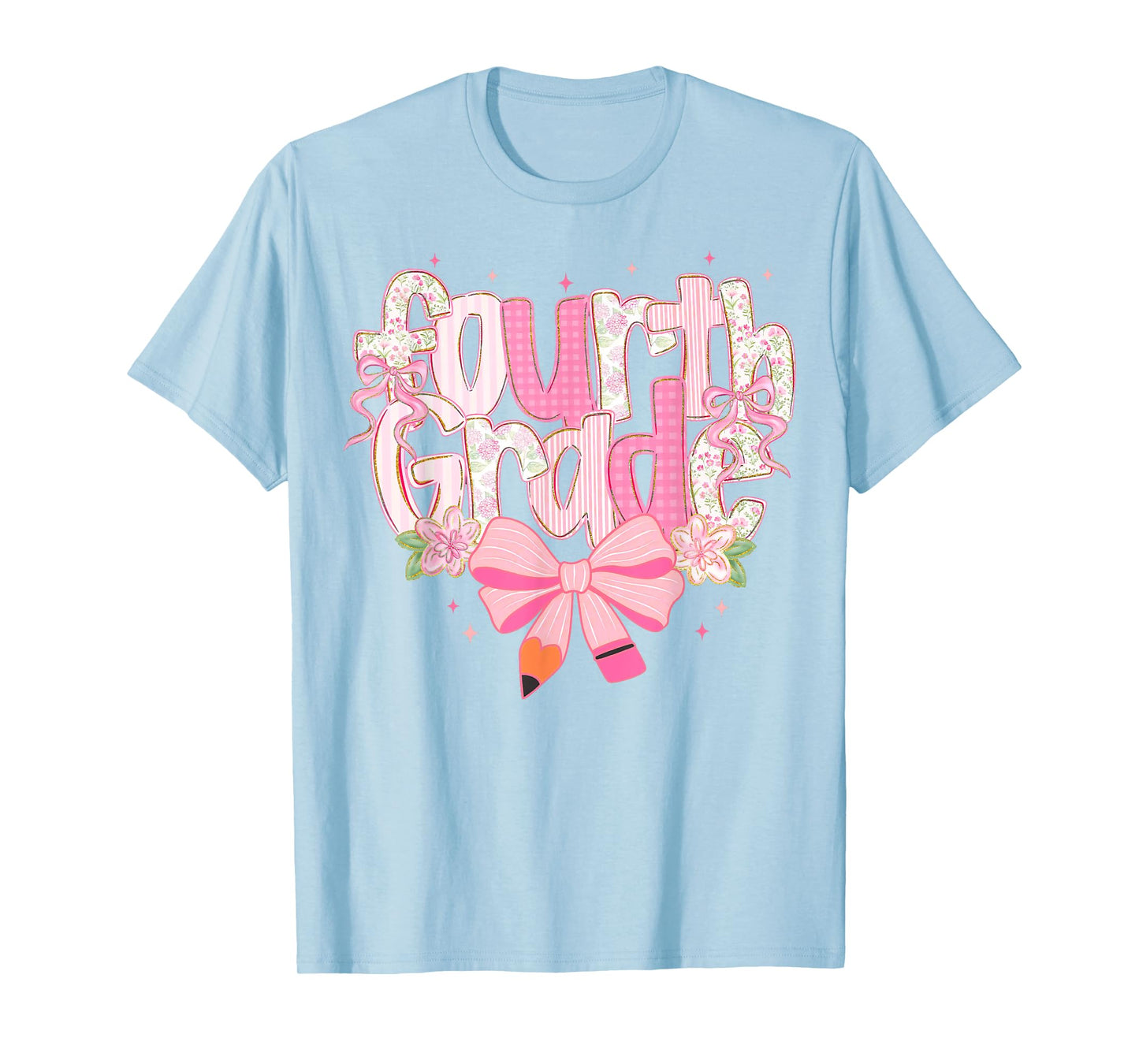 Preppy Back To School Floral 4th Grade Coquette Girl Kids T-Shirt