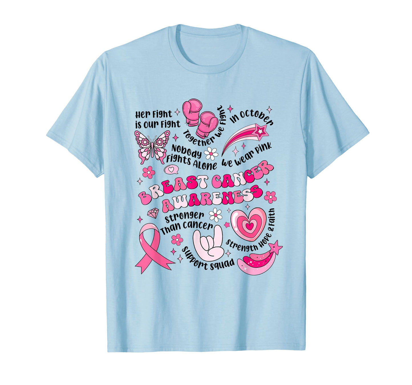 Breast Cancer Awareness Pink Ribbon Boxing Gloves Butterfly T-Shirt